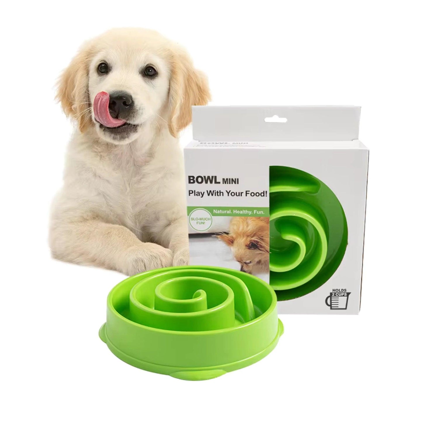 Image description: Slow feeder spiral with puppy