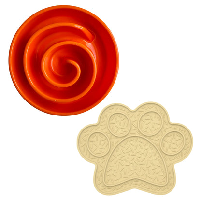 SLOW BUNDLE: Slow Feeder Orange & Lick Mat Paw Beige