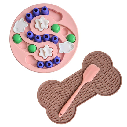ENGAGE BUNDLE: Treat Puzzle & Lick Mat Bone with Spatula - Pink