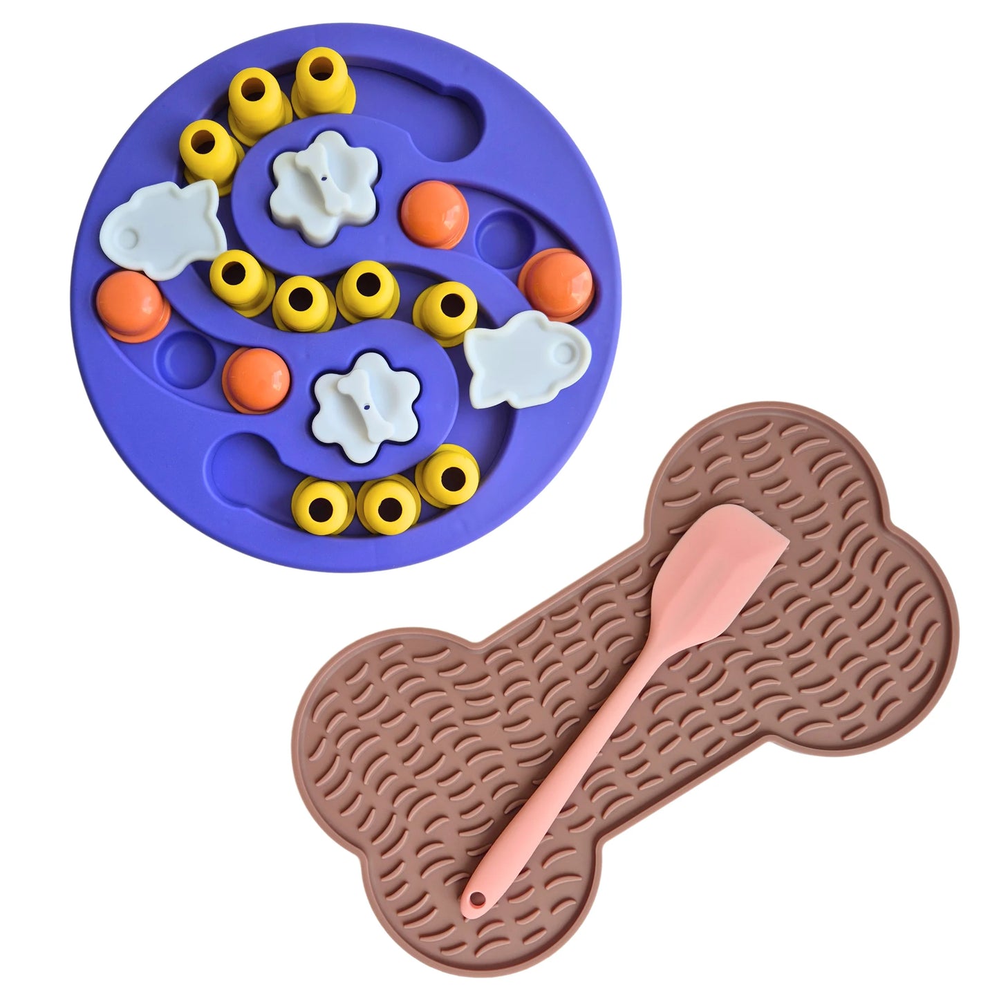 ENGAGE BUNDLE: Treat Puzzle Purple & Lick Mat Bone Pink with Spatula